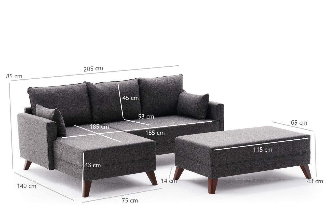 Bella Soft Mini Köşe Antrasit Sol