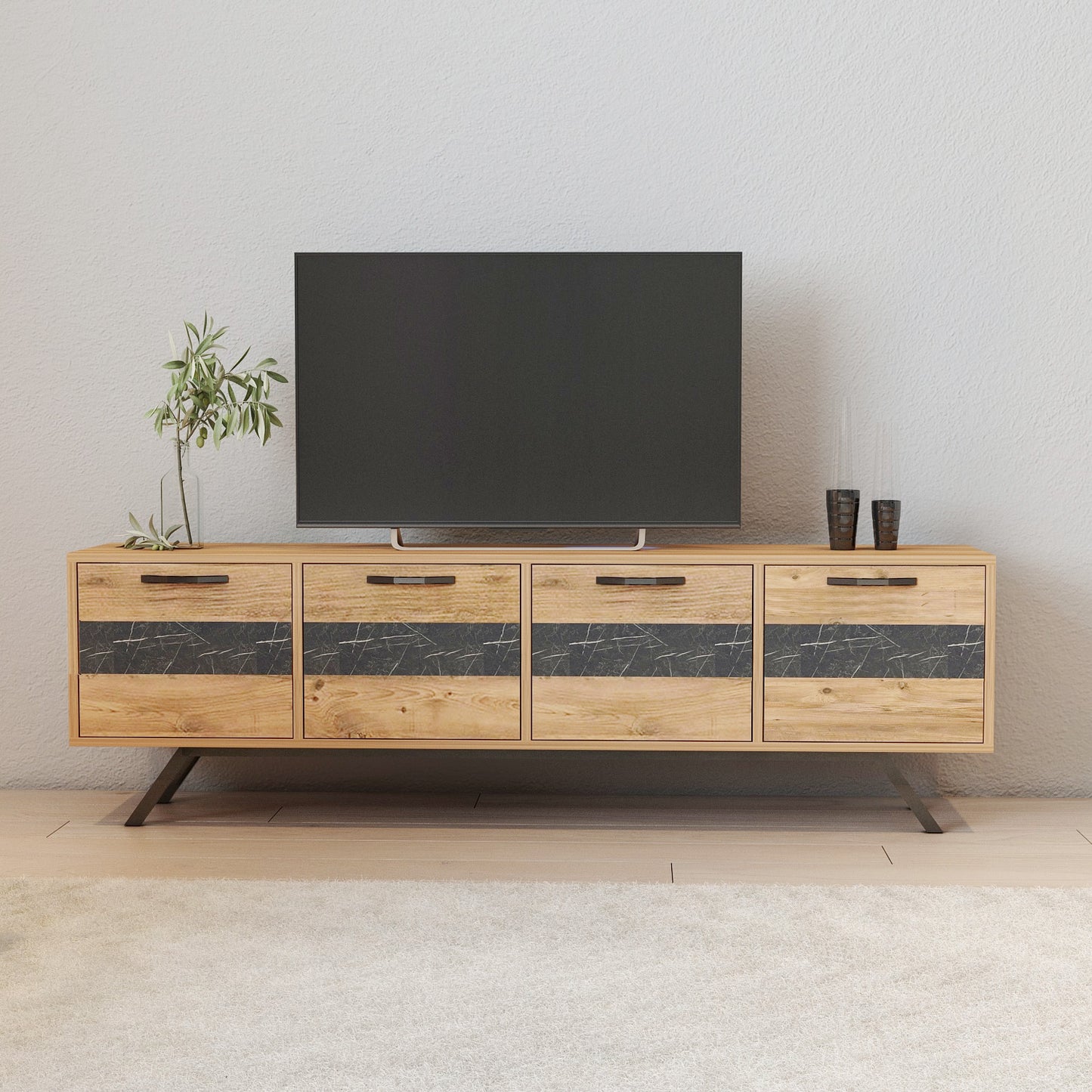 Serel 150 Cm 4 Kapaklı Metal Ayaklı Tv Ünitesi