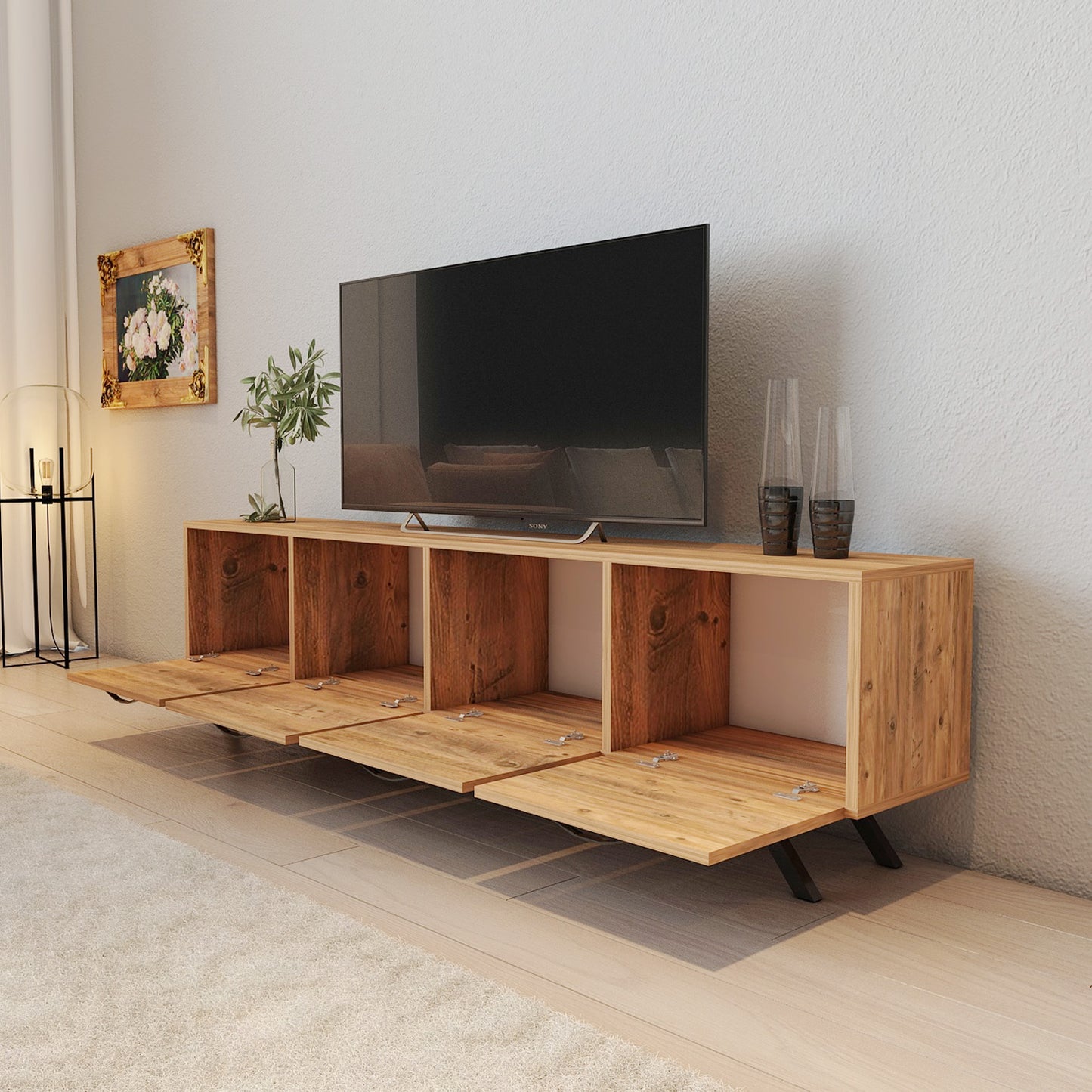 Serel 150 Cm 4 Kapaklı Metal Ayaklı Tv Ünitesi