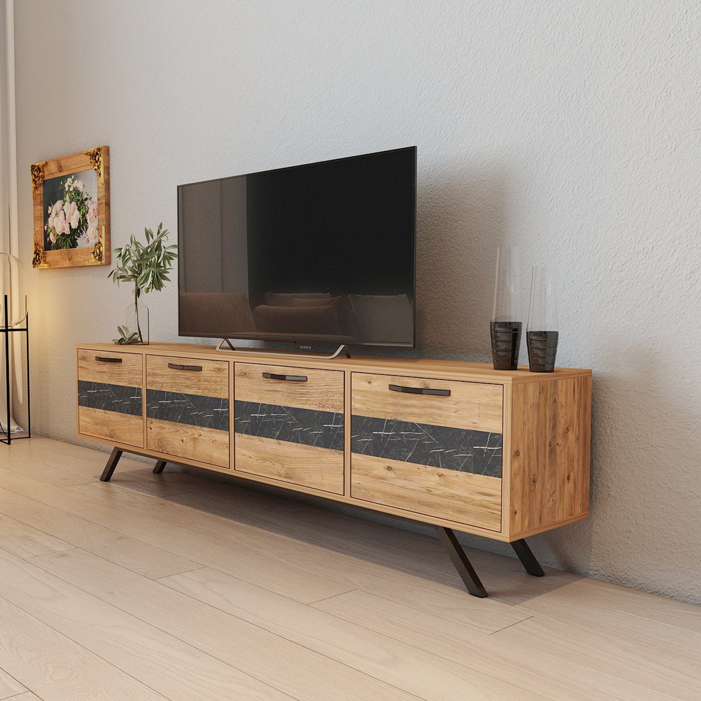 Serel 150 Cm 4 Kapaklı Metal Ayaklı Tv Ünitesi