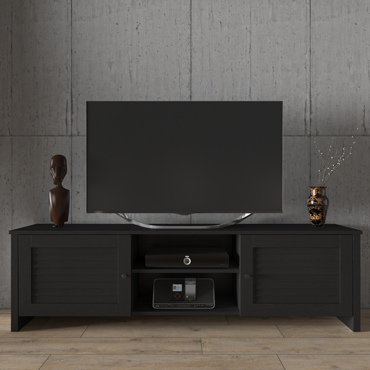 Belize Dino 2 Kapaklı Raflı 180 cm Tv Sehpası - Siyah