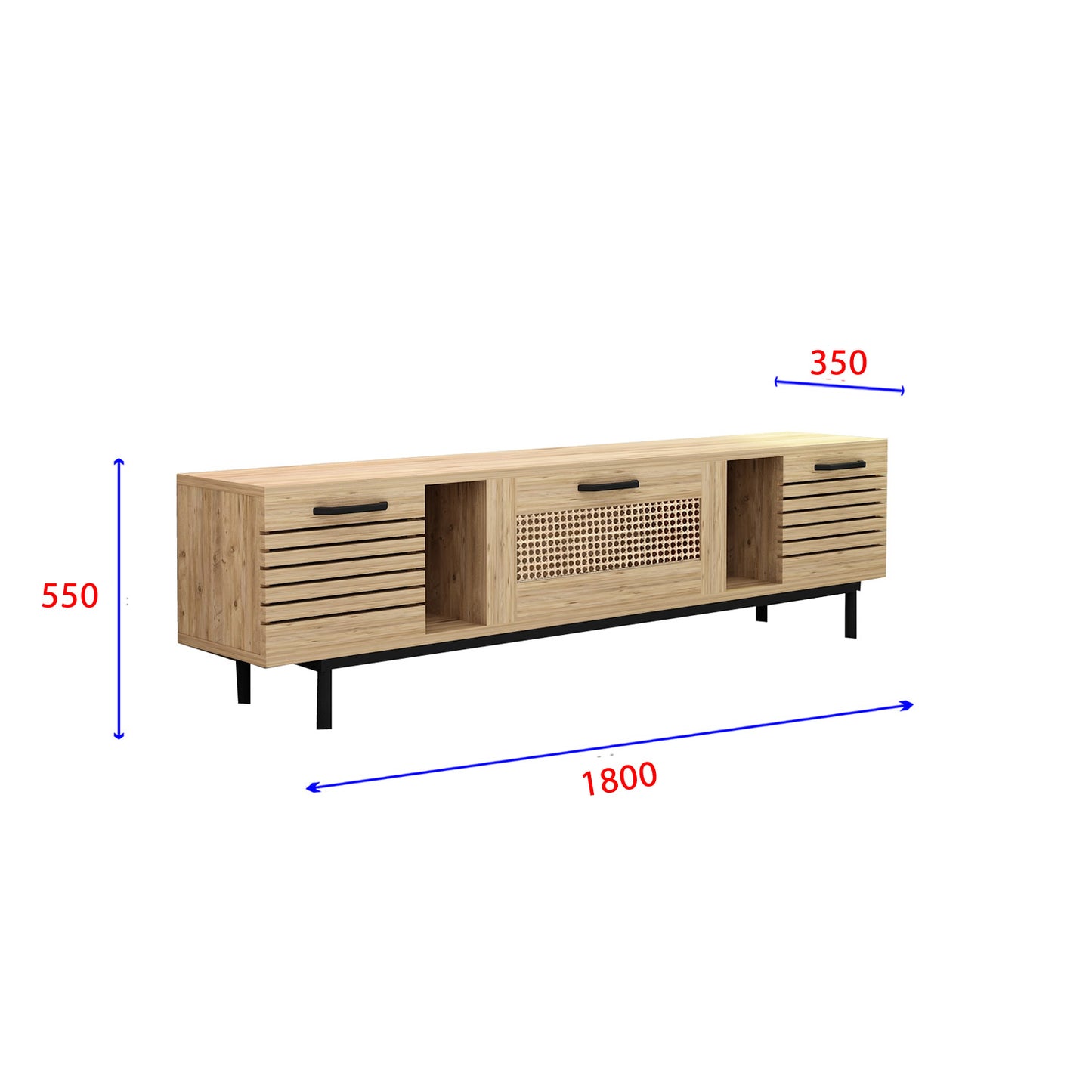 Likya 3 Kapaklı Metal Ayaklı TV Ünitesi - 180 cm - Atlantik Çam