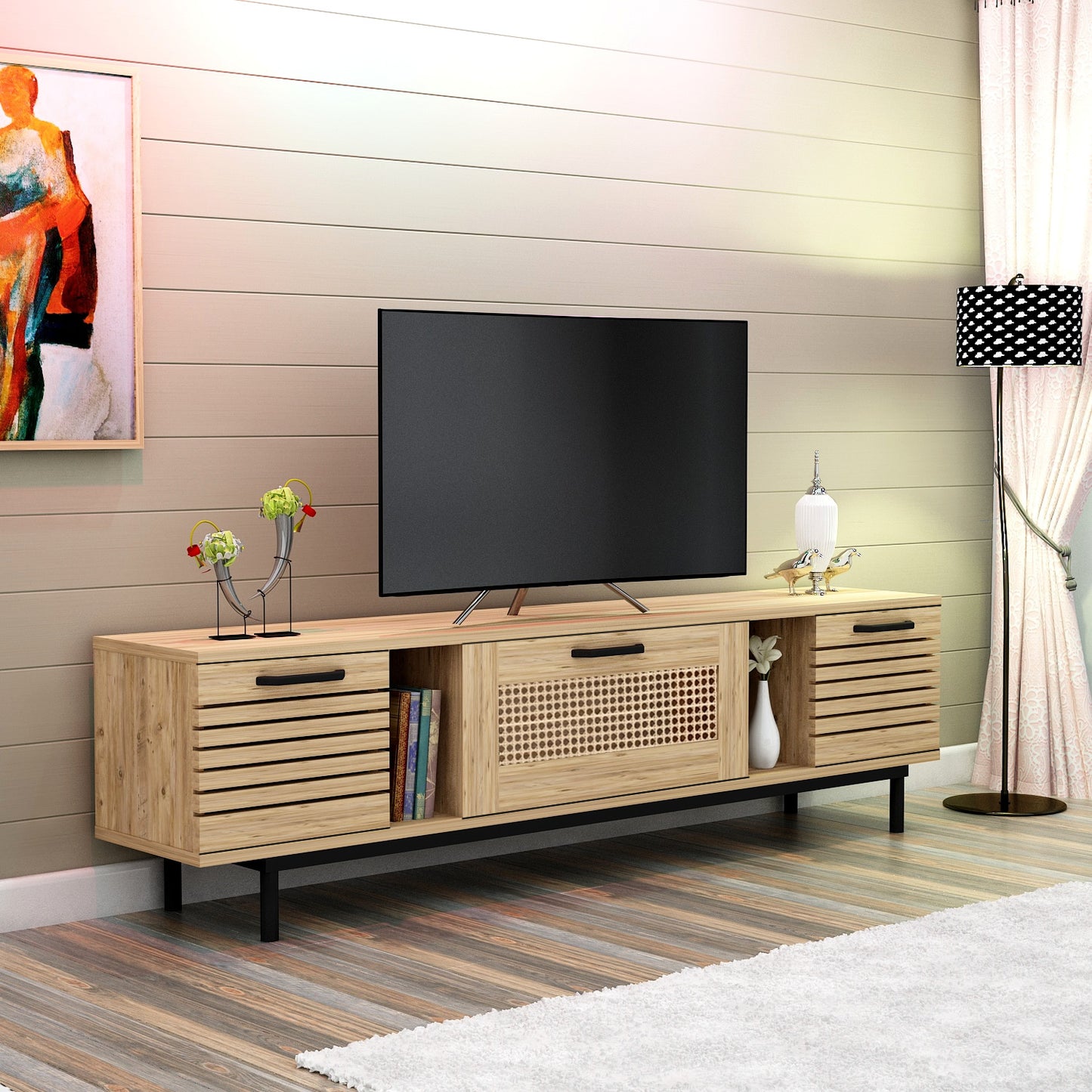 Likya 3 Kapaklı Metal Ayaklı TV Ünitesi - 180 cm - Atlantik Çam