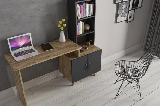 Sasha 2 Kapaklı Kitaplıklı Çalışma Masası - Atlantik Çam / Antrasit