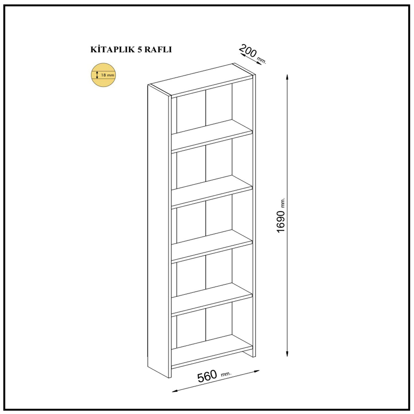 5 Raflı Kitaplık - Beyaz